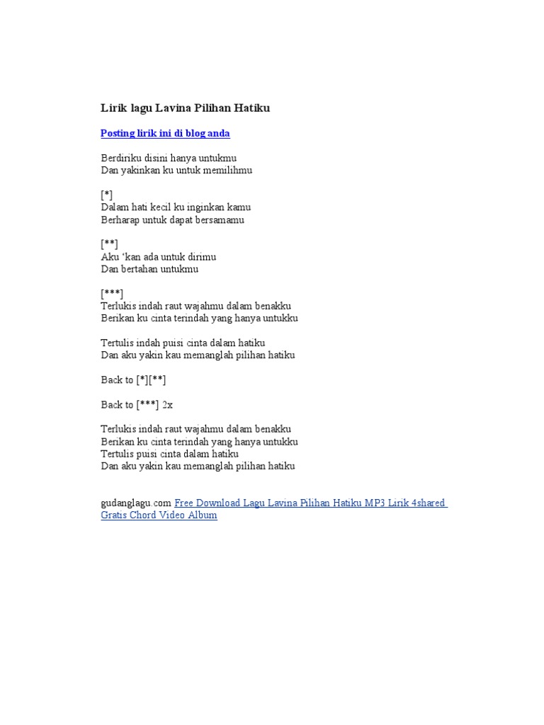 Lirik Lagu Lavina Pilihan Hatiku