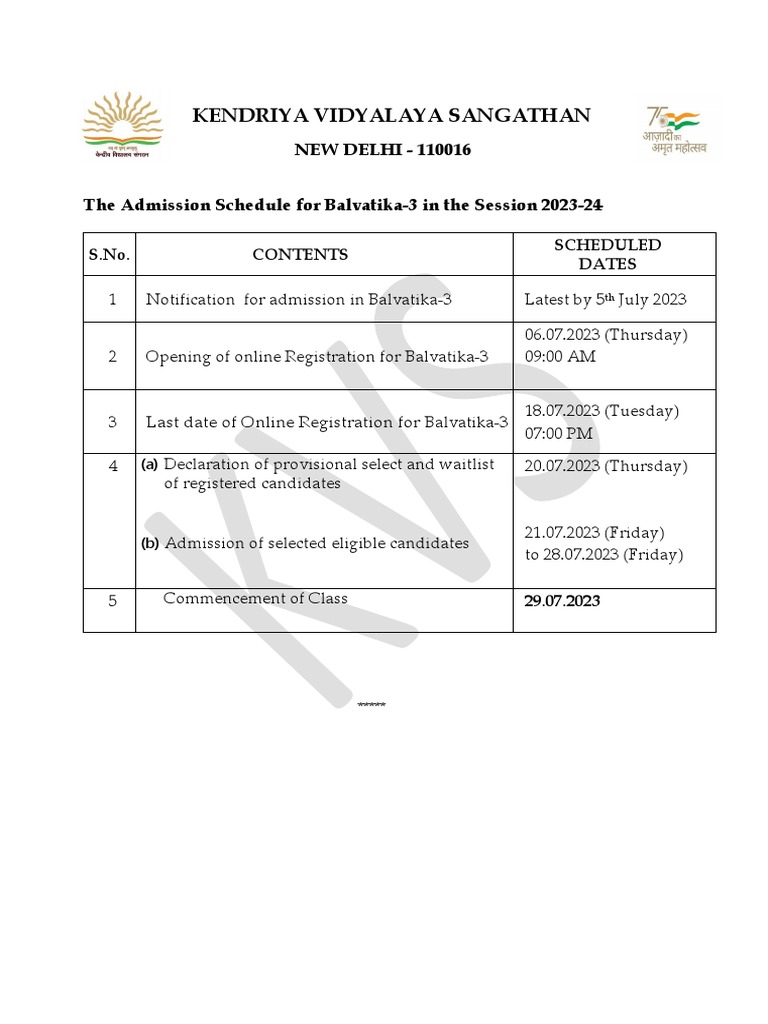 kvs balvatika 3 admission form pdf download