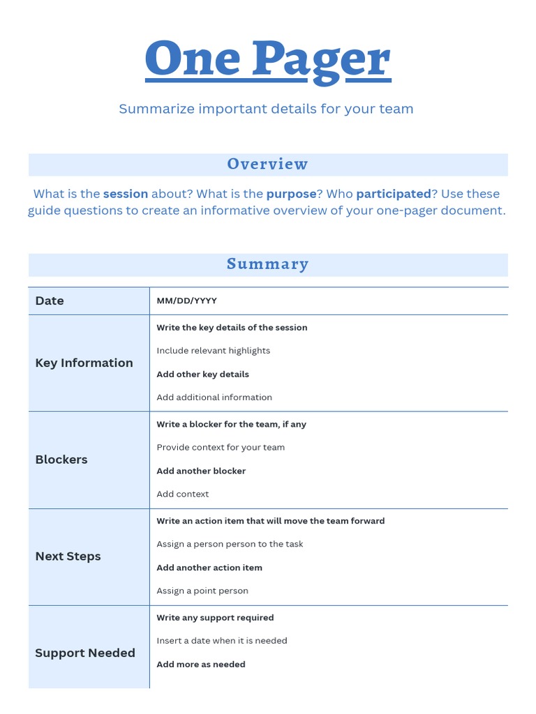 Team Session One-Pager Overview | PDF | Business | Computers