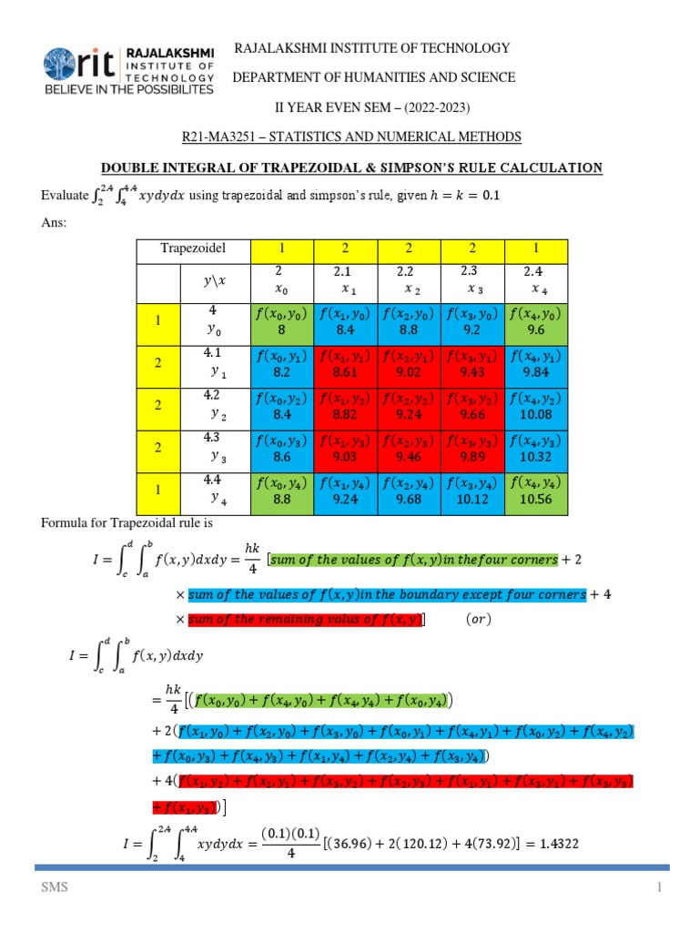 Double Integral Calculation Methods | PDF | Area | Computational Science