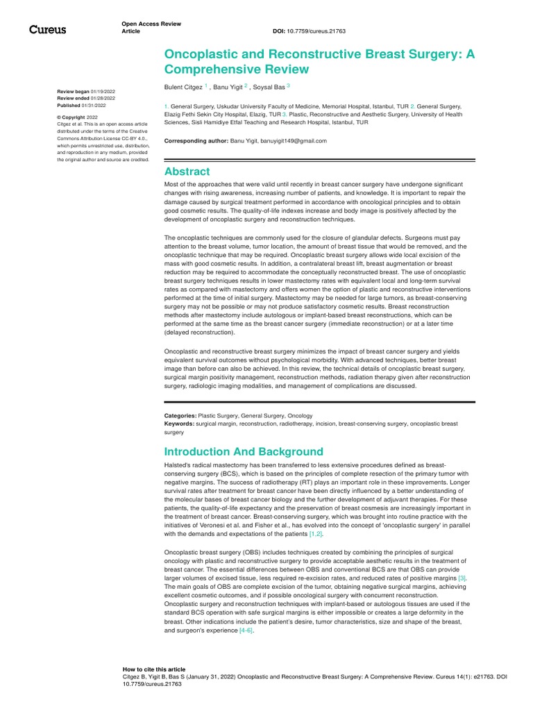 Oncoplastic and Reconstructive Breast | PDF | Mastectomy | Breast Cancer