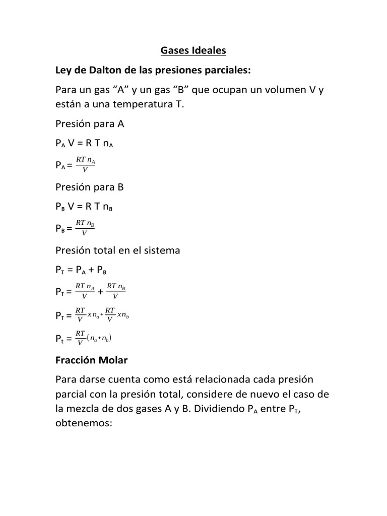 Ley de Dalton y Presiones Parciales | PDF | Gases | Mole (Unidad)