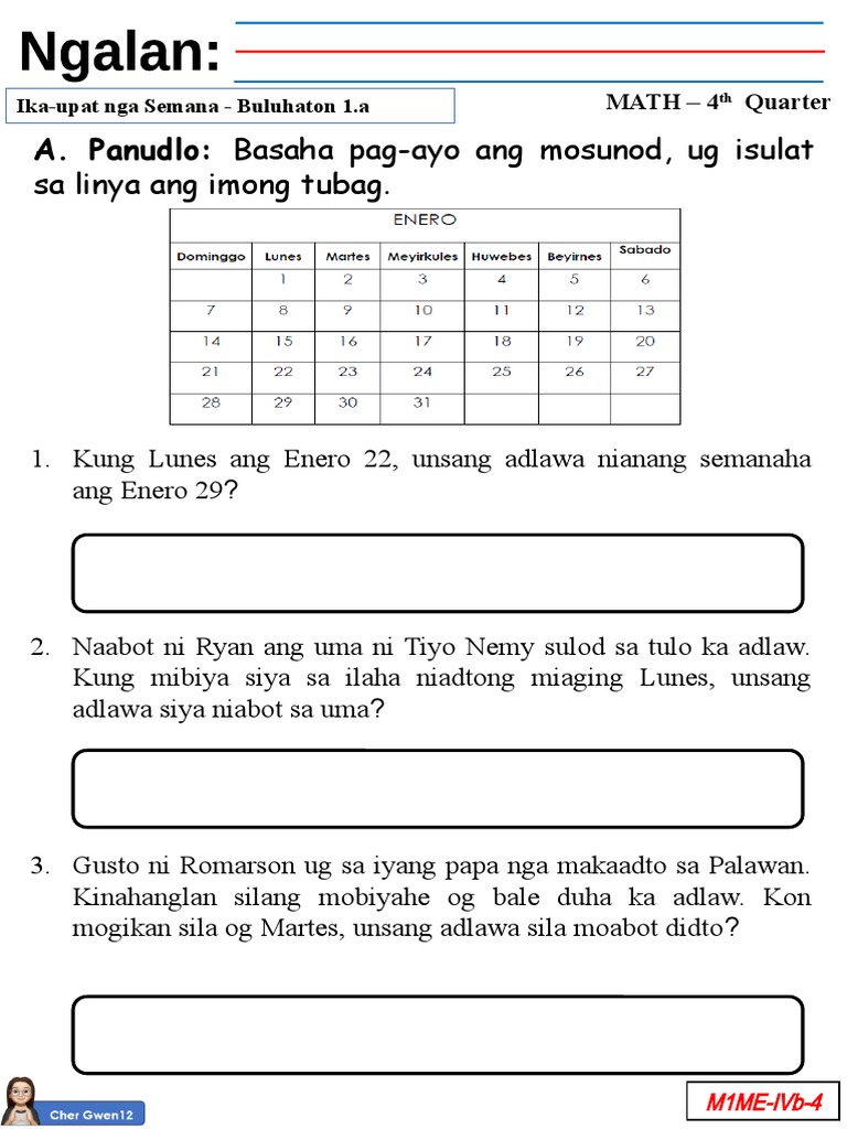 MATH Worksheets Q4-W4 | PDF