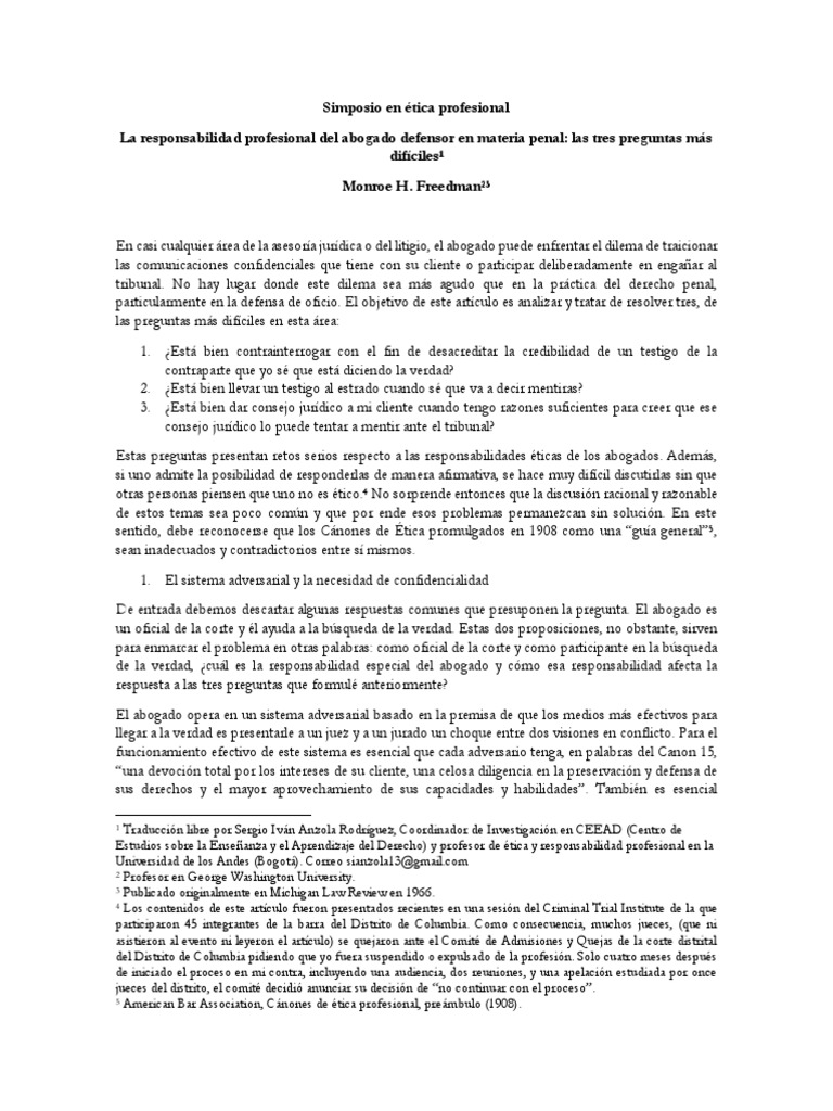 La Responsabilidad Del Abogado Defensor Penal Las 3 Preguntas Mas Dif ...
