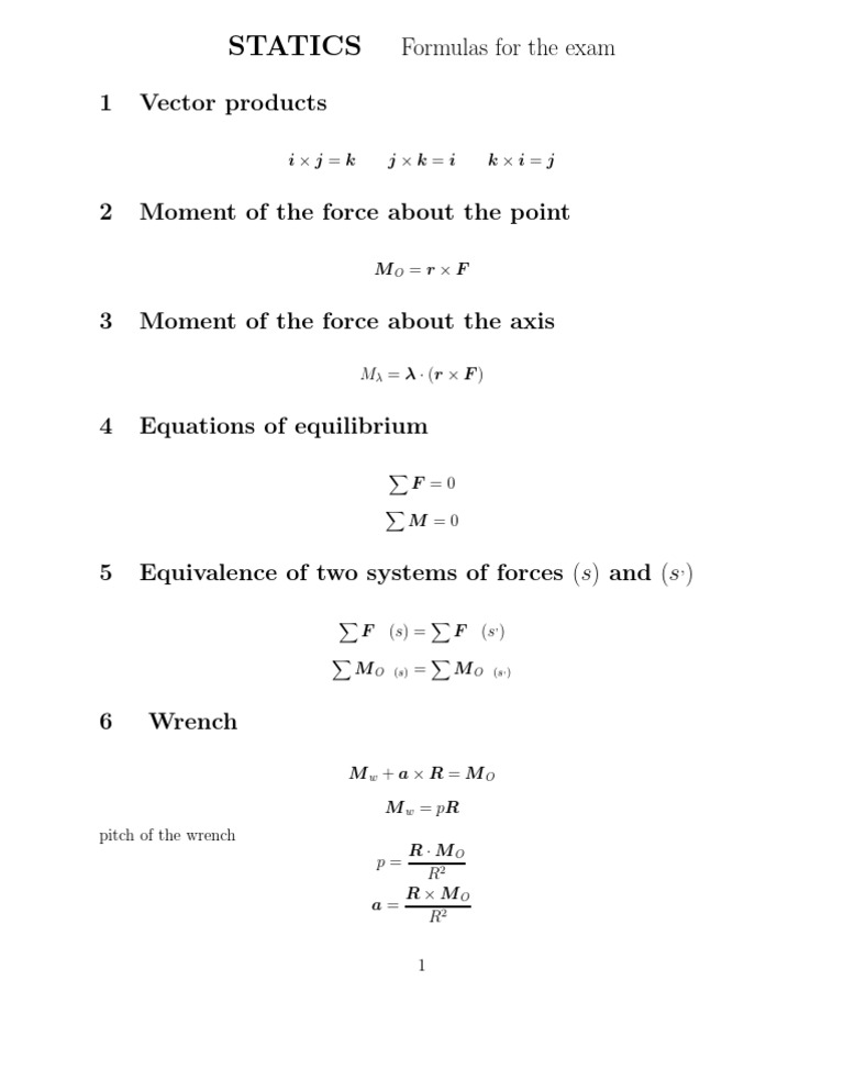 Statics Exam Formulas and Concepts | PDF