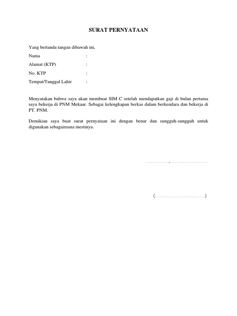 Surat Pernyataan Pembuatan SIM C | PDF