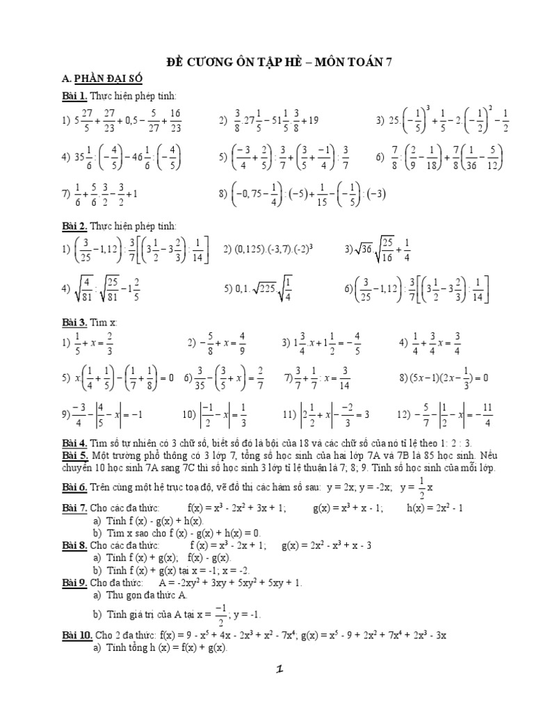 De Cuong On Tap He Mon Toan Lop 7 | PDF