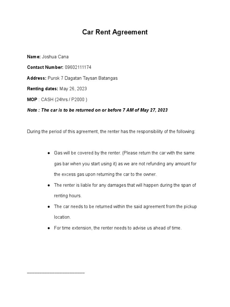 Car Rent Agreement (2) PDF