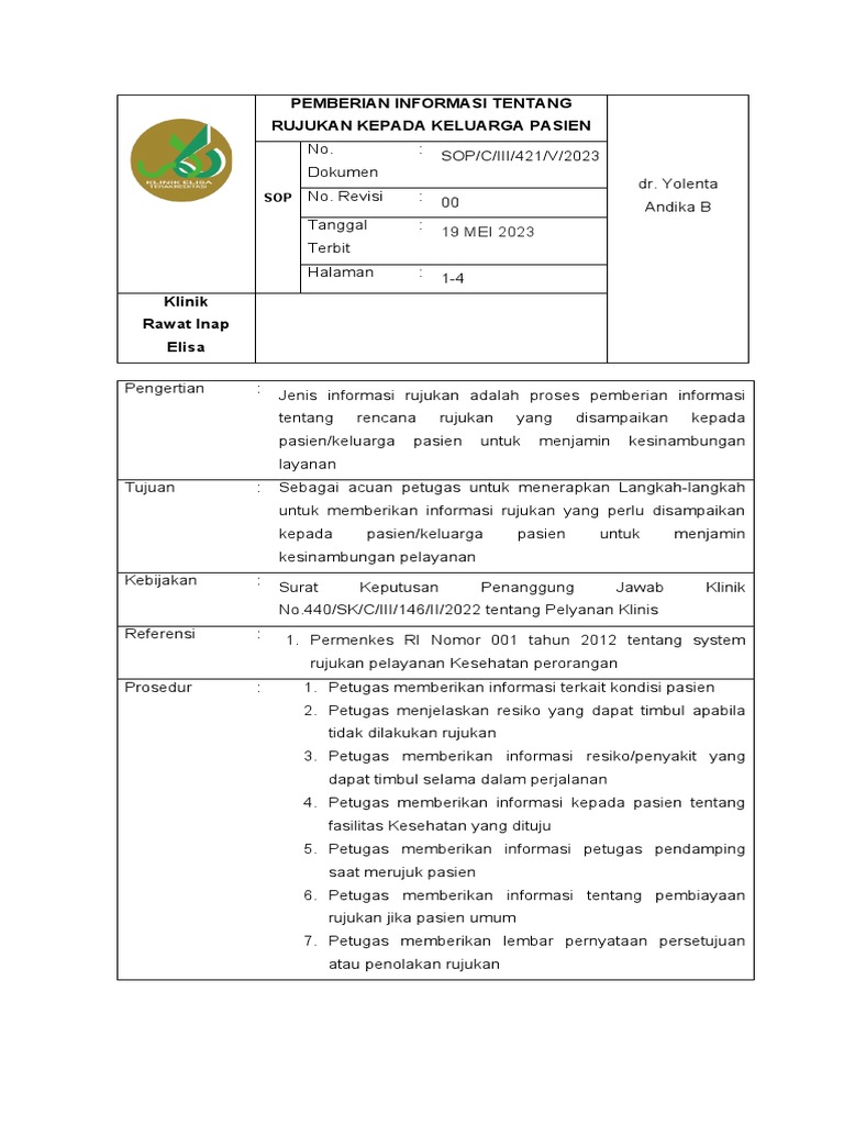 SOP Rujukan Pasien untuk Keluarga | PDF
