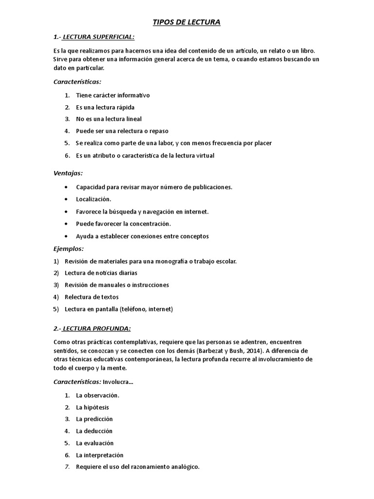 Tipos de Lectura y sus Características | PDF | Pensamiento | Aprendizaje