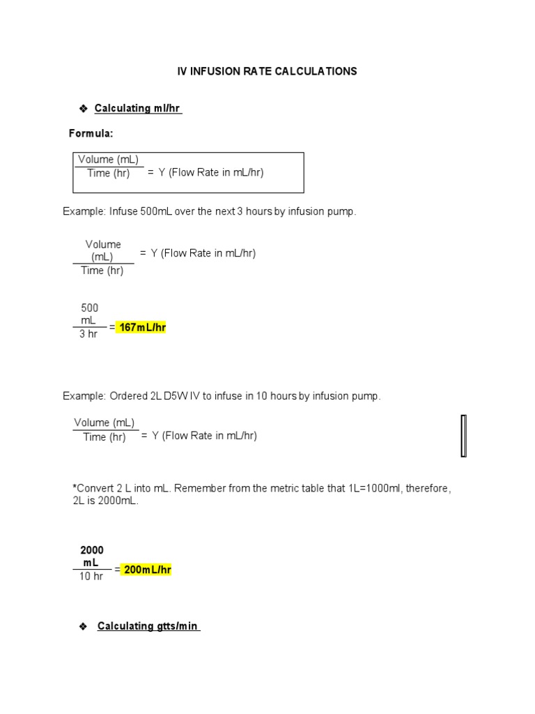 IvInfusionRateCalculations and Sample Questions PDF Intravenous Therapy Saline (Medicine)