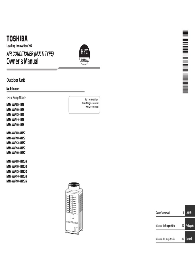 Toshiba Air Conditioner Manual | PDF | Air Conditioning | Duct (Flow)