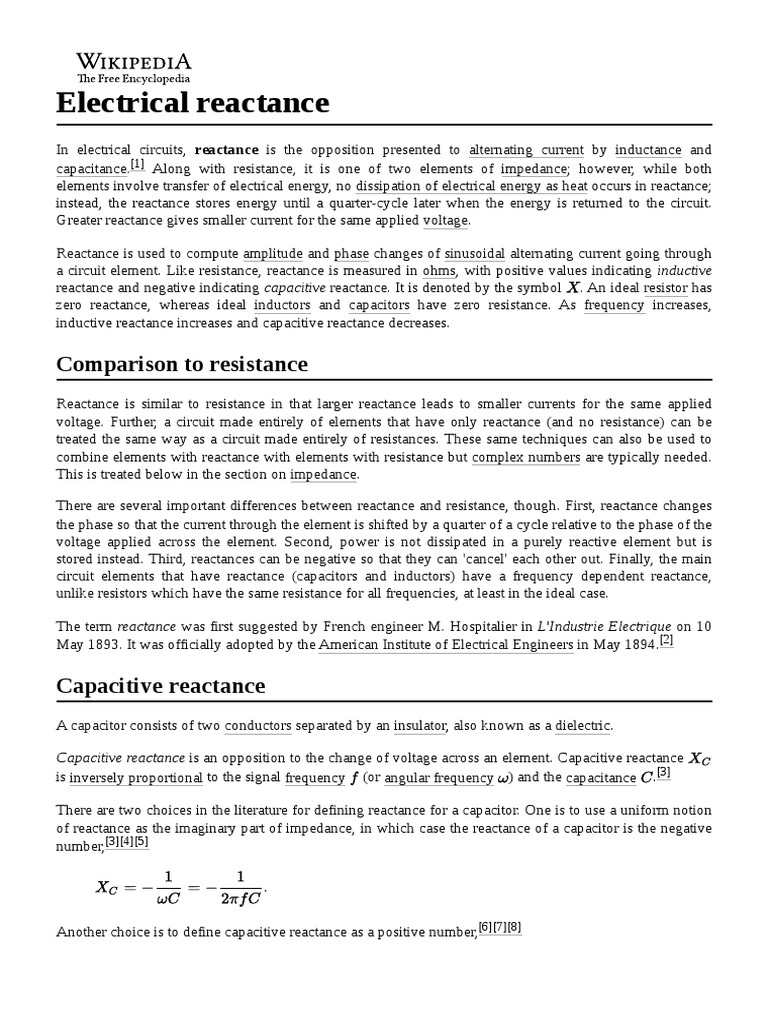 Electrical Reactance PDF Electrical Impedance Capacitor