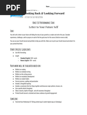 Unit 10 Performance Task: Letter to Your Future Self