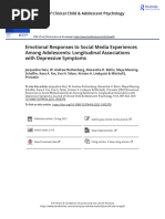 Emotional Responses To Social Media Experiences Among Adolescents Longitudinal Associations With Depressive Symptoms