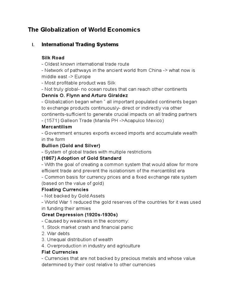 SS2 Contemporary World - The Globalization of World Economics - Notes ...