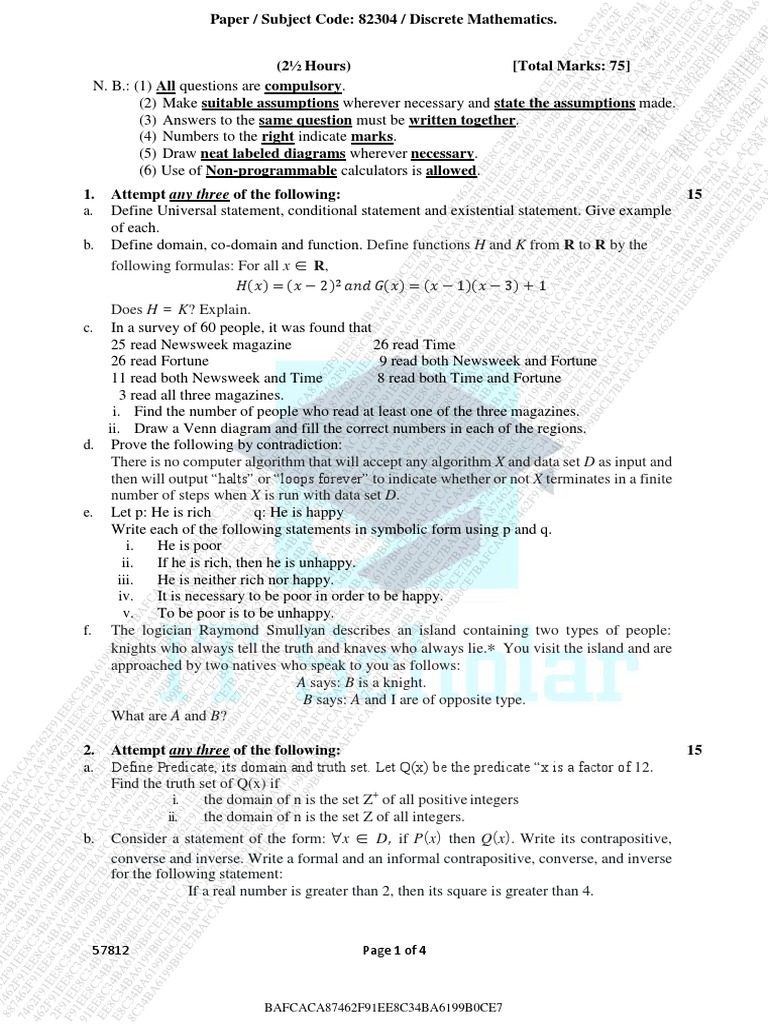 Fybsc-It Sem1 DM Apr19 | PDF | Numbers | Algorithms