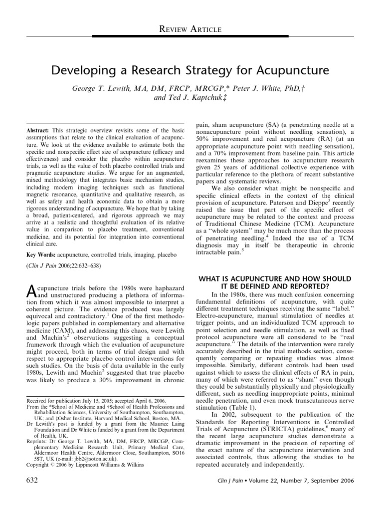 Developing a Research Strategy for Acupuncture PDF Acupuncture