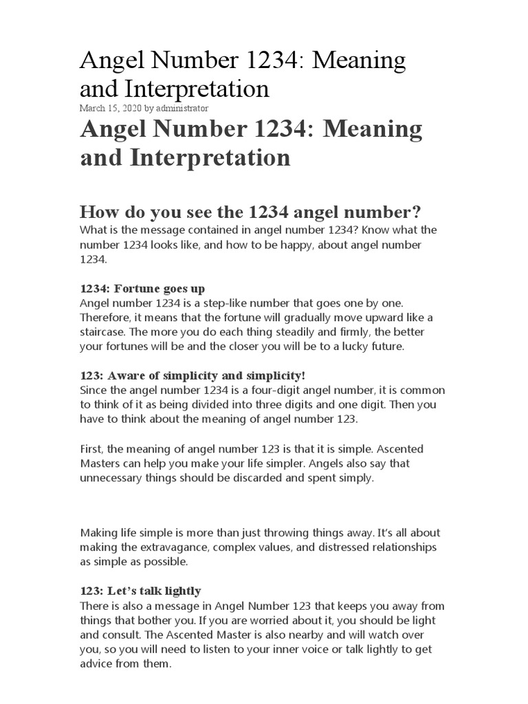 Angel number 1234 meaning and interpretation pdf ascended master