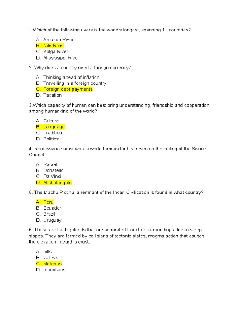 Social Studies Questions Part 2 PDF Philippines Teachers