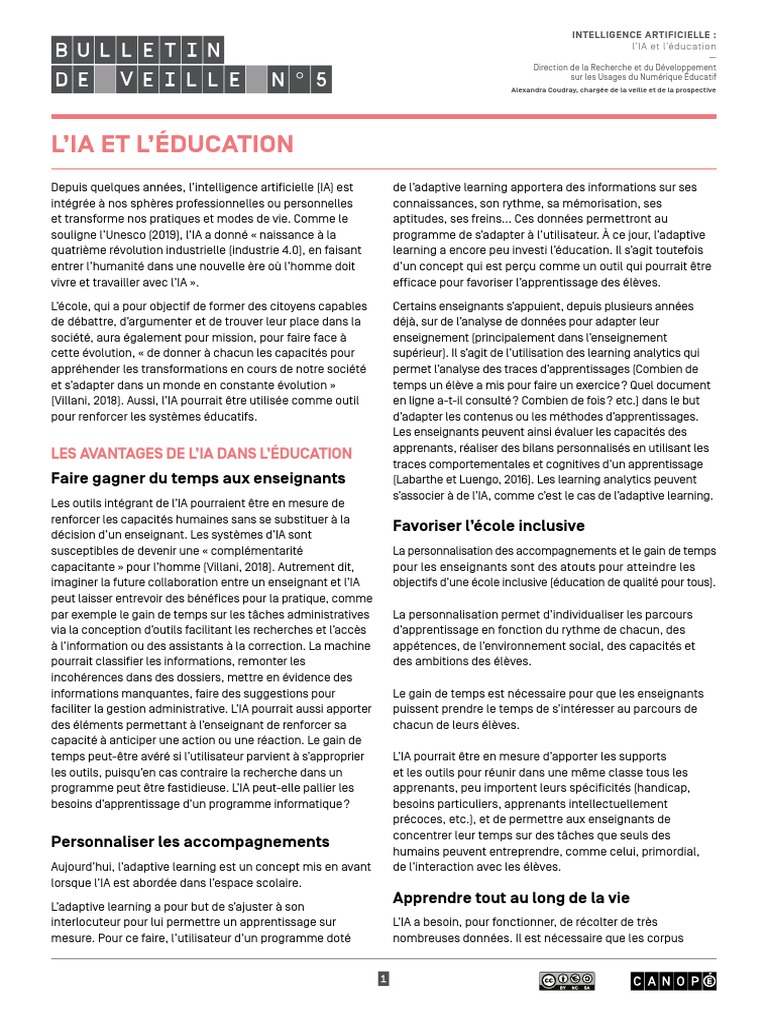 IA et Éducation : Avantages et Défis | PDF | Intelligence artificielle ...