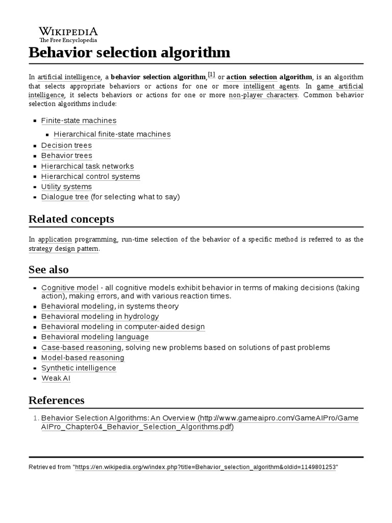 Behavior Selection Algorithm | PDF