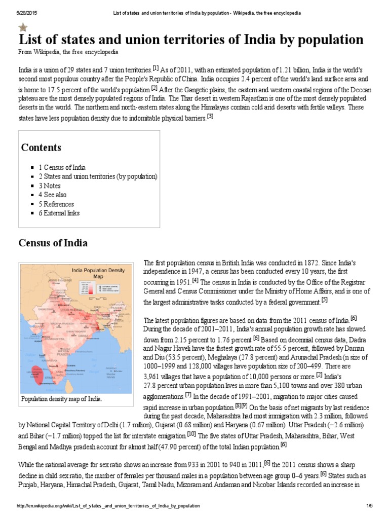 List of States and Union Territories of India by Population - Wikipedia