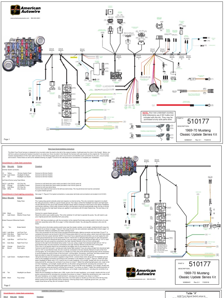 Instruction Sheet - 1969 Mustang Classic Update Series Wiring Kit