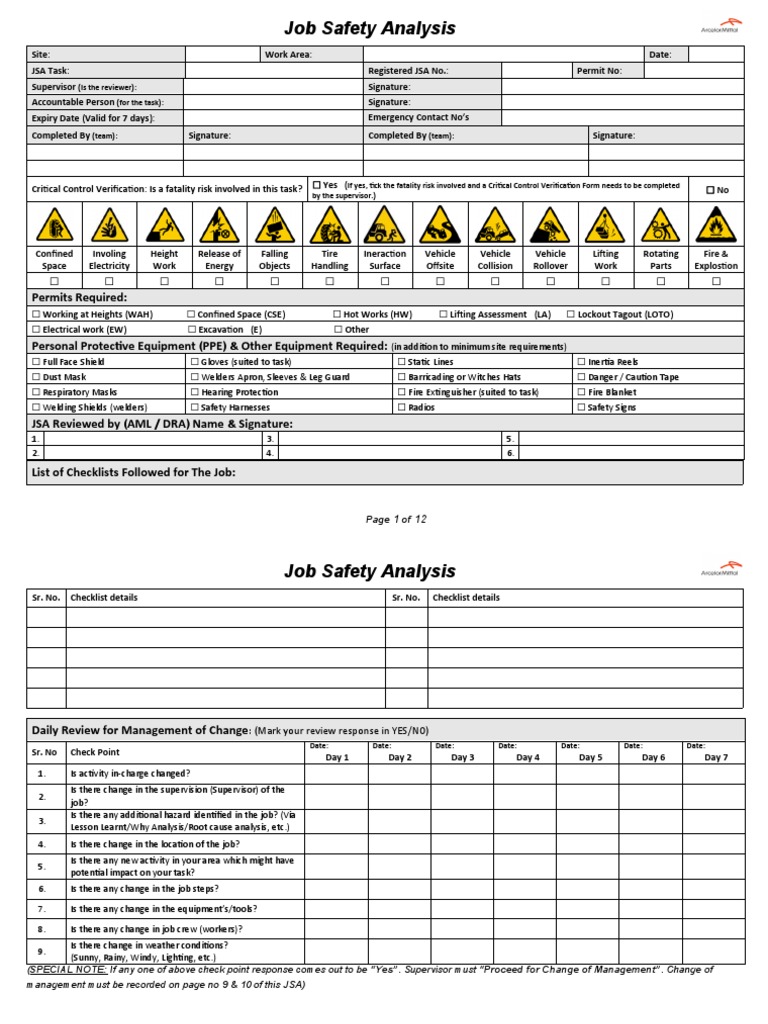 Job Safety Analysis Template Pdf - BOSCOBRERA