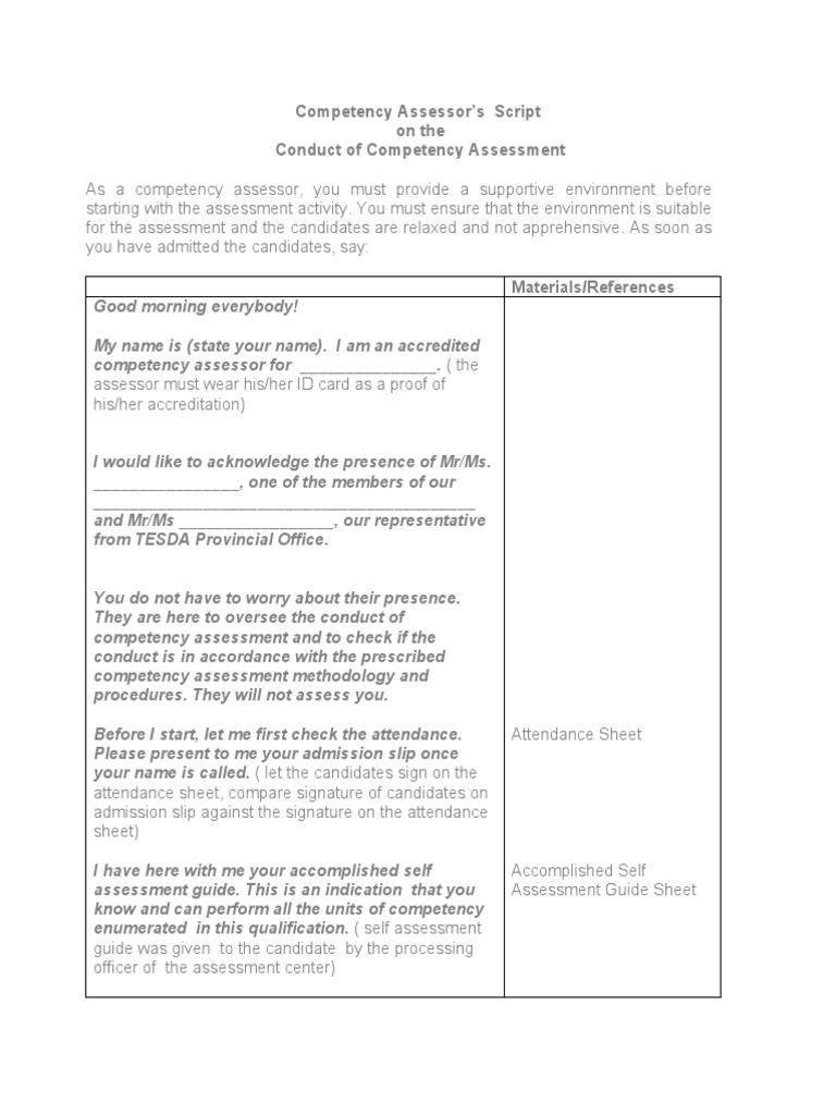 Competency assessor script pdf signature