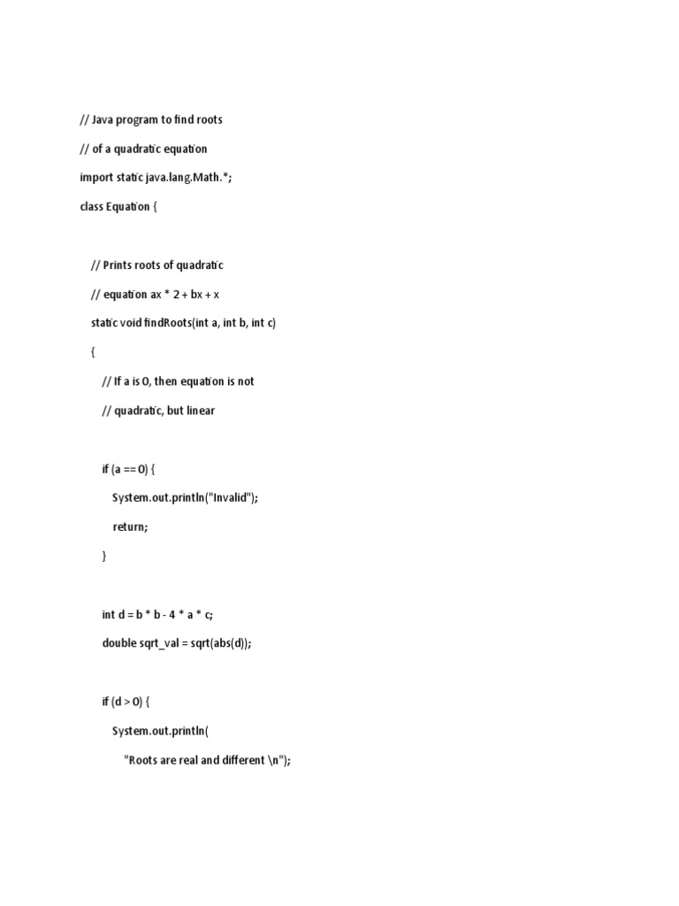 Java Program To Print Roots of Quadratic Equation | PDF