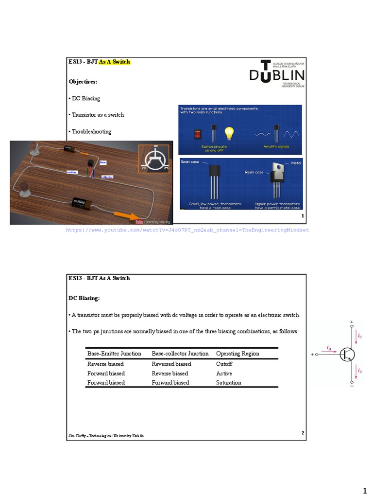 Lecture Note 10 BJT Switch Amp PDF Bipolar Junction Transistor