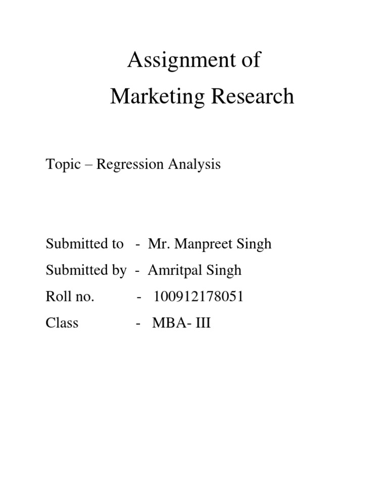 Assignment of Marketing Research: Topic - Regression Analysis | PDF