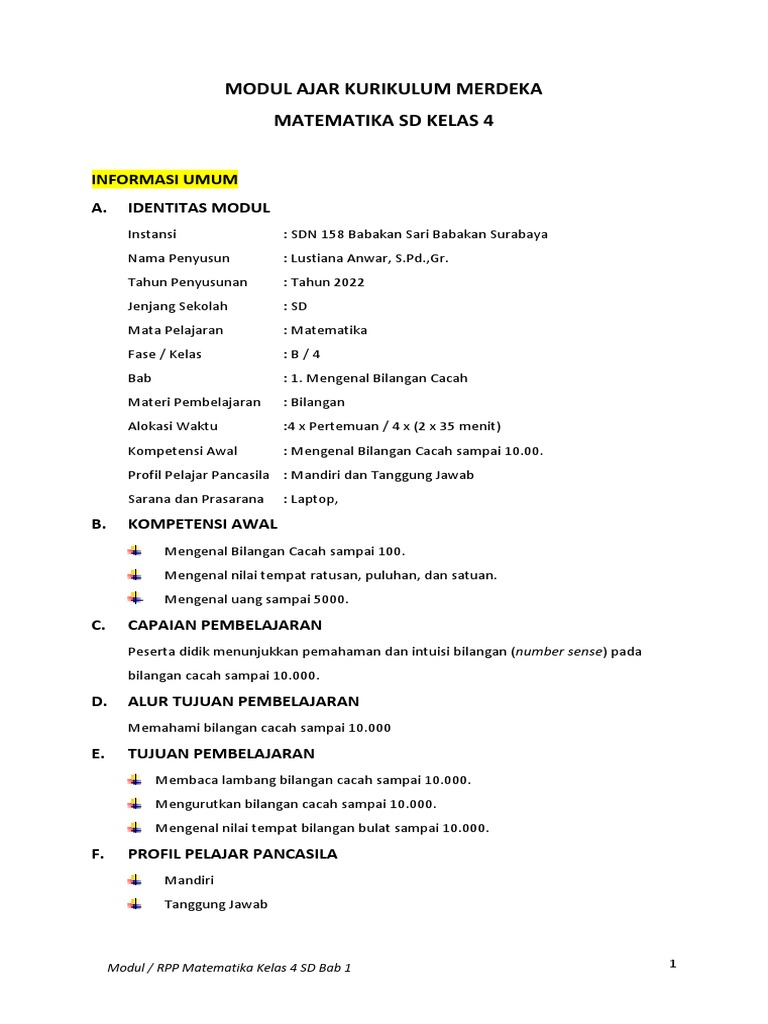 Soal Matematika Kelas 4 Kurikulum Merdeka | PDF | Karier & Perkembangan