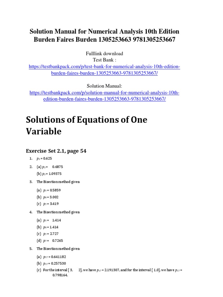 Numerical Analysis 10th Edition Burden Faires Burden Solution Manual