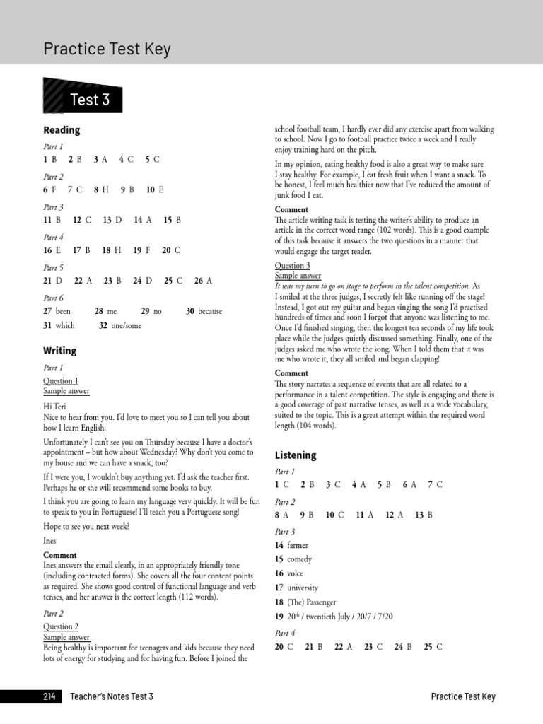 Preliminary Trainer 1 - Test 1 Ans | PDF | Human Communication