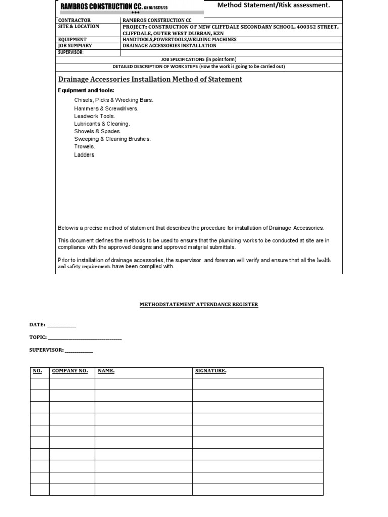 METHOD STATEMENT Drainage PDF