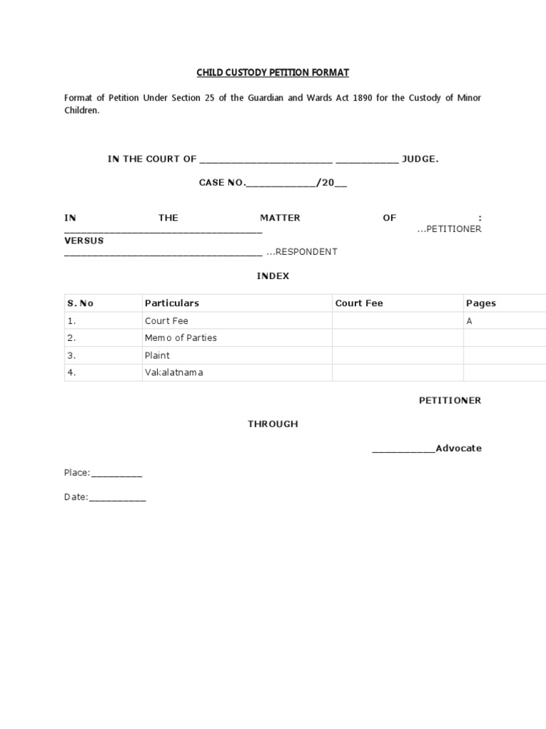 Child Custody Petition Format Pdf Child Custody Affidavit