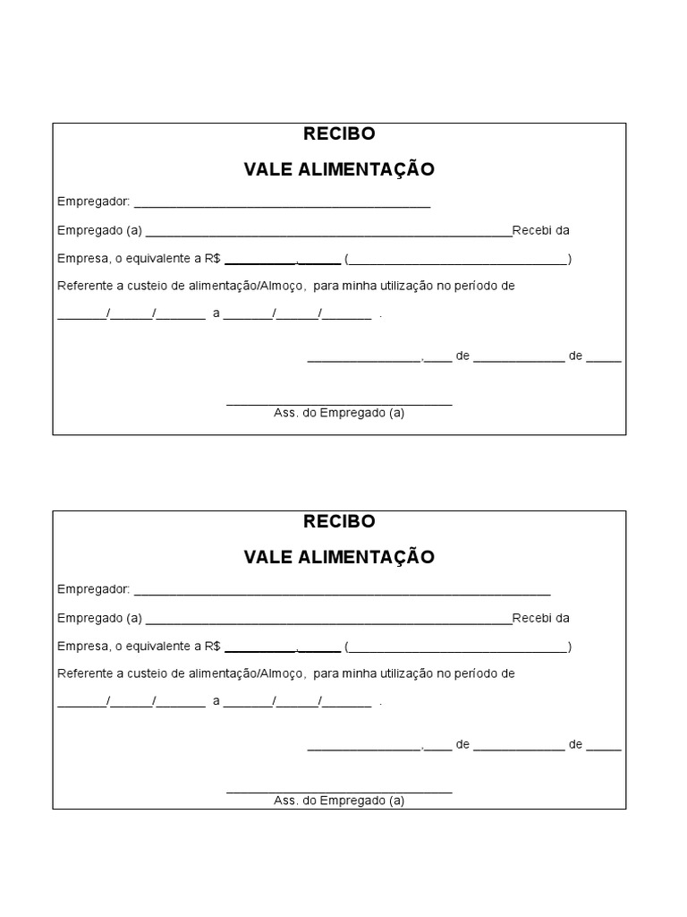 Recibo de Vale Alimentação para Imprimir | PDF
