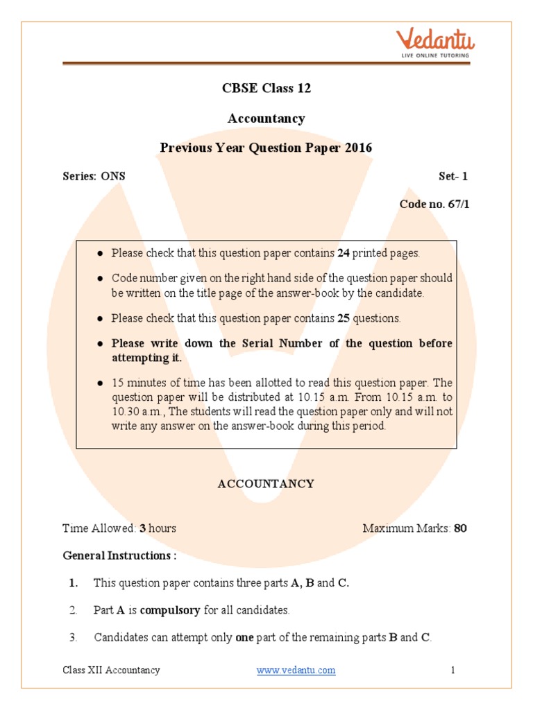 CBSE Class 12 Accountancy Question Paper 2016 PDF Balance Sheet