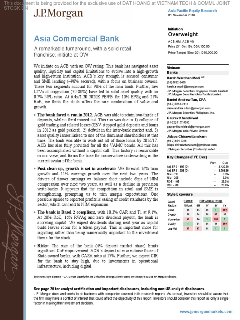 ACB - JP Morgan | PDF | Investing | Banks