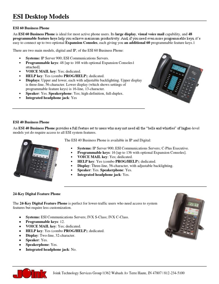 ESI Business Phone Models Overview | PDF | Computers