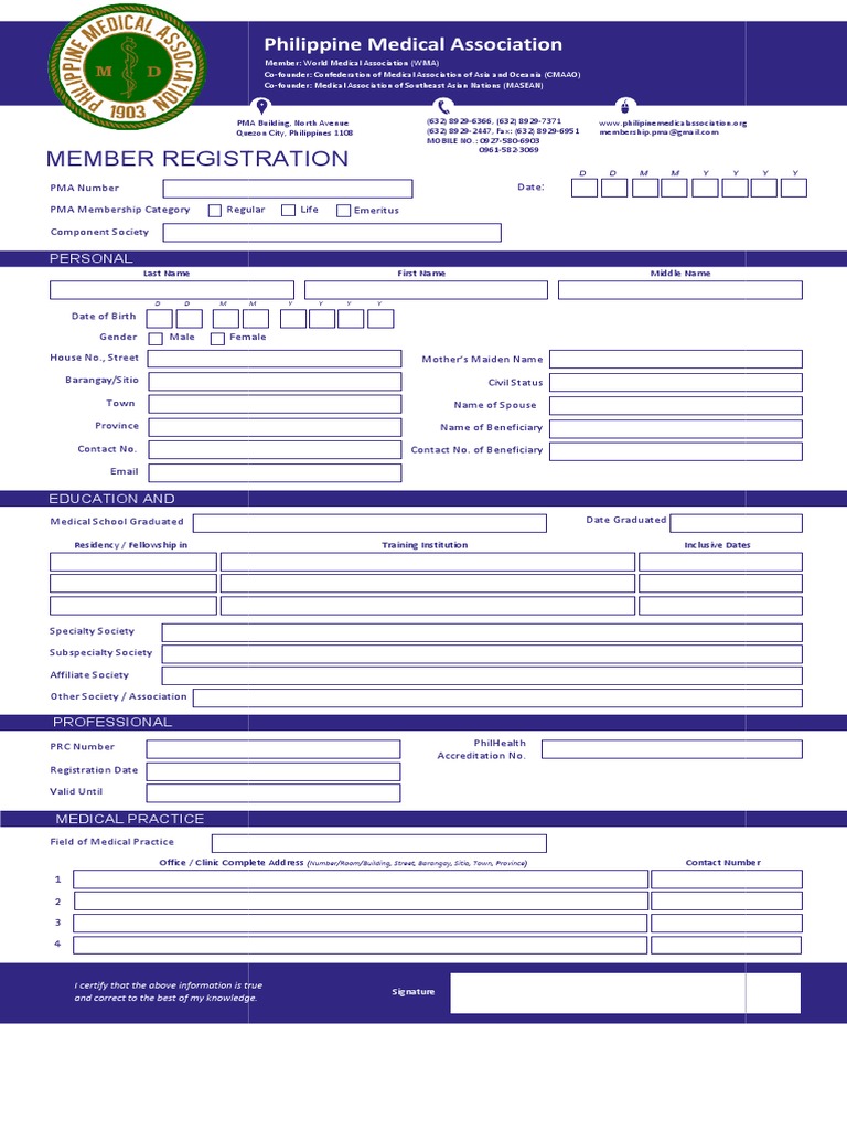 Pma Member Registration Form Pdf Health Sciences Public Services