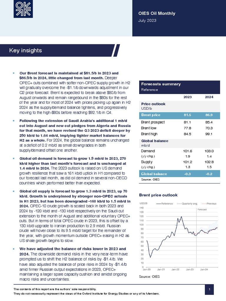 OIES Oil Monthly Issue 26 - 12 July 2023 | PDF | Opec | International ...