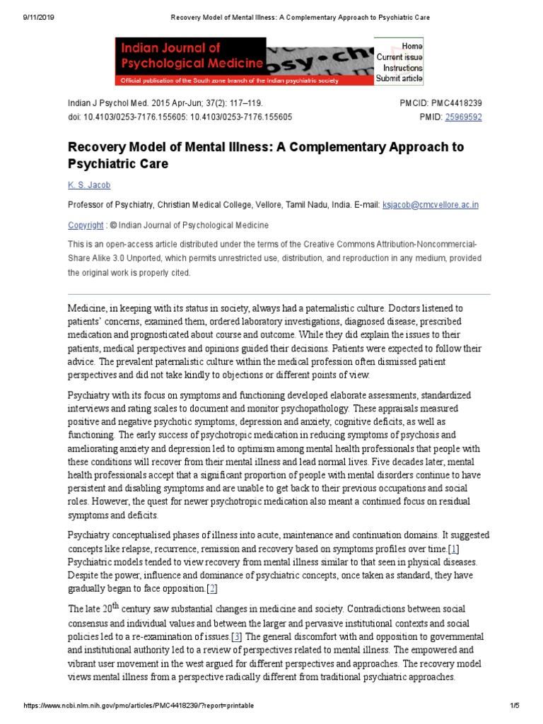 Week 2 Recovery Model of Mental Illness - A Complementary Approach To ...