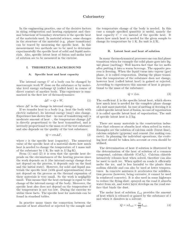 Calorimetry PDF Heat Latent Heat