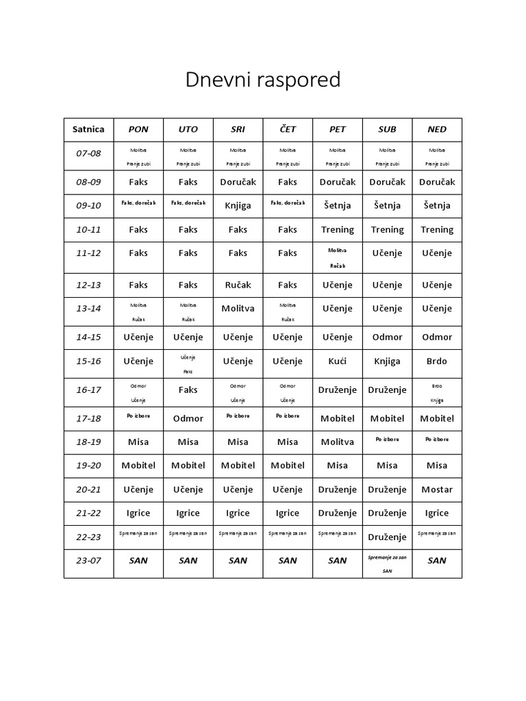 Dnevni Plan | PDF