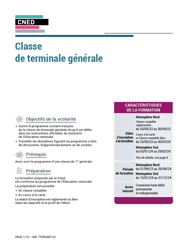 Inscription et formation CNED Terminale | PDF | Instruction à domicile
