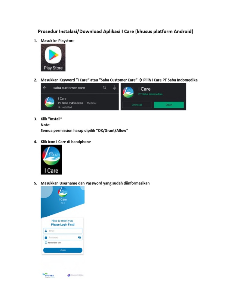 Instalasi Aplikasi I Care Saba | PDF