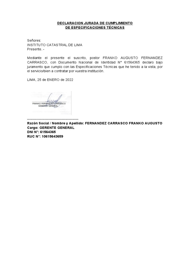 Declaración Jurada de Cumplimiento | PDF